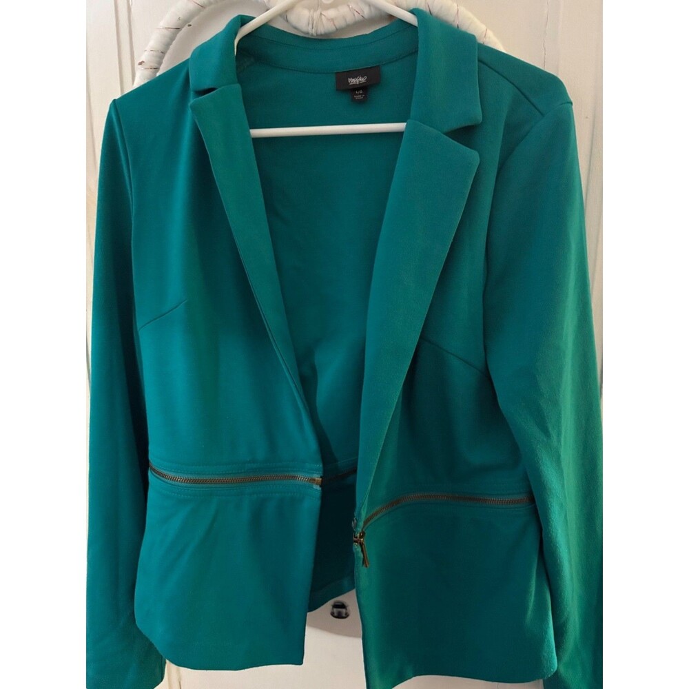 used lg massing turquise green jacket that can unzip and make waist length